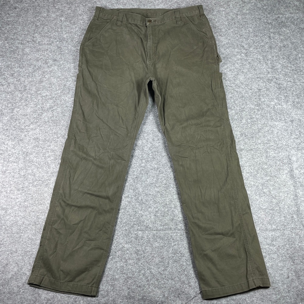 Carhartt Work Pants Mens 40x34 Green Relaxed Fit Canvas Carpenter B324 DFE